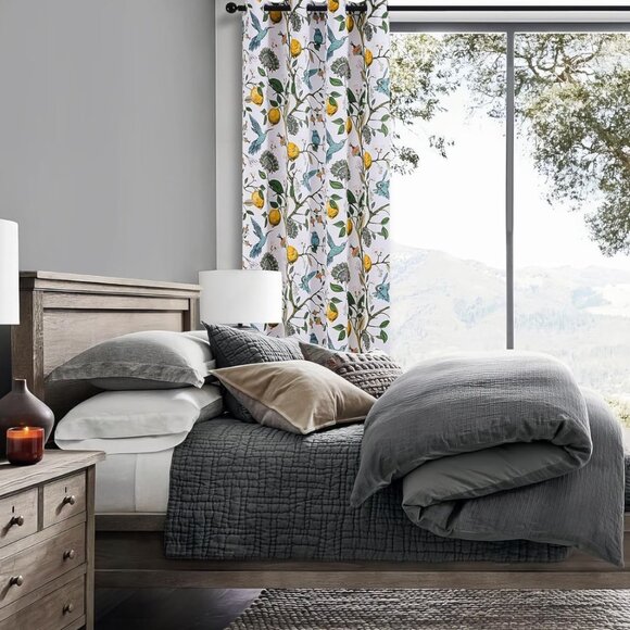 Floral Lemon Hummingbird Curtains Patterned Waverly Mid-Century Style - Picture 4 of 9